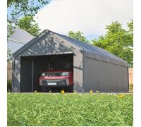 Carport 4x7.6m Abri de Voiture Robuste Garage Mobile Acier Galvanisé Imperméable avec Parois Amovibles et Fenêtres Gris