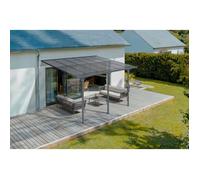 CAZEBOO Carport Pergola Adossée Aluminium KLEO 374x300 cm 3,7x3 m 12 m² Gris Anthracite Design Moderne Protection Terrasse Véhicule Anti-UV Résistant Haute Qualité Toit Polycarbonate UV30+