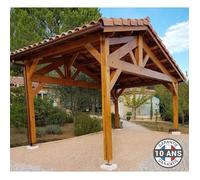 Carport Bois Douglas Français 20 m² - 2 pentes faitage décalé - 4 poteaux - Abri voiture extérieur - Garantie 10 ans