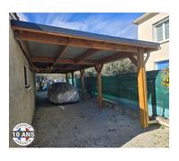 Carport Bois Douglas Français 37 m² - toit plat adossé - 4 poteaux - Abri camping car - Garantie 10 ans