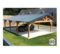 Carport Bois Douglas Français 53 m² - 2 pentes faitage décalé - 8 poteaux - Abri voiture extérieur - Garantie 10 ans