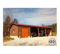 Carport Bois Douglas Français 58 m² - 2 pentes - 10 poteaux - Abri véhicule extérieur - Garantie 10 ans