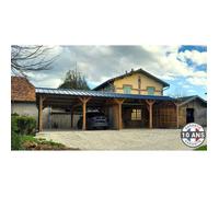 Carport Bois Douglas Français 74 m² - 2 pentes faitage décalé - 10 poteaux - Abri voiture extérieur - Garantie 10 ans