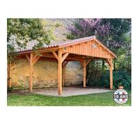 Carport Bois Douglas Français taille 30 m² - 2 pentes - 4 poteaux - Abri voiture extérieur - Garantie 10 ans