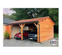 Carport Bois Douglas taille 35 m² - 2 pentes - 6 poteaux - Abri voiture extérieur - Garantie 10 ans