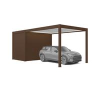 Carport brun avec abri de jardin et éclairage LED intégré - 2-en-1 pratique