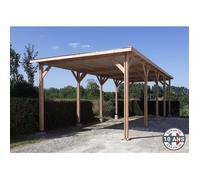 Carport camping car Bois Douglas Français 56 m² - Toit plat - 10 poteaux - Abri camping extérieur - Garantie 10 ans
