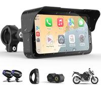 Carpuride Écran de moto GPS CarPlay 6,3 pouces sans fil et Android Auto pour Moto, avec double caméra et TPMS, télécommande, étanche IP67, BT Audio, enregistrement en boucle