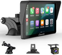 Écran Carplay Portable, Carpuride V3R sans il Airplay&Android Auto, écran Tactile HD 1080P 7 Pouces avec caméra de recul 720P réelle/BT 5.0/Mirror Link/Lecture USB/Puce de réduction du Bruit AUX