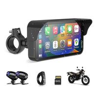 CARPURIDE W603D 6,3 pouces Autoradio Moto Carplay Écran avec HD double caméra,CarPlay et Android Auto sans fil, commande filaire