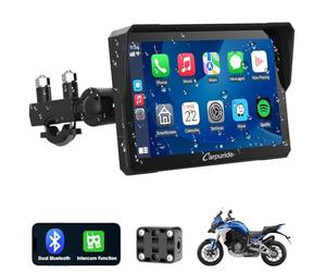Carpuride W702 Pro Moto Carplay Écran avec Interphone Fonction, sans Fil Carplay et Android Auto, 7 Pouces Portable écran Tactile étanche, Amélioré Double Bluetooth, Navigation, Boussole, Baromètre.