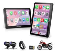 CARPURIDE W712D Autoradio Écran Carplay pour moto avec double caméra embarquée HD 1080, enregistrement en boucle，contrôleur filaire