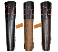 Carquois arrière en cuir de qualité supérieure avec motif brodé - Bandoulière réglable à 3 points pour arc long et tir à l'arc traditionnel - Support de flèche en cuir de vache de 52 cm (marron foncé)