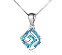 Carré bleu créé opale incrustation spirale labyrinthe vent pendentif collier pour les femmes pour petite amie 925 en argent sterling-blue-One size