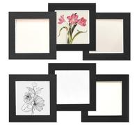 Carré Cadre Photo 15 x 15 cm,Lot de 6 Cadre Photo pour Collage Photos Décoration Mural,Cadres en Carton,Livré Avec un Film Plastique Transparent,Noir,Installation Autocollante,Aans Clous Nécessaires