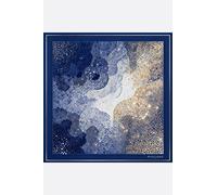 Carré de soie bleu nuances d'or et blanc motif Mosaïque Nocturne Misciano