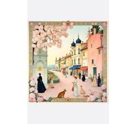 Carré de soie promenade à Misciano scene élégante 90x90 cm Misciano Rose Pâle double face