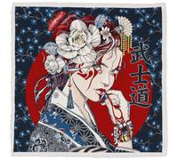 Linnea Carré de Tissu Jacquard Polycoton Motif Japonais Geisha Bleu cre