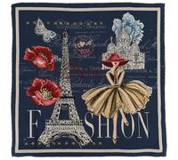 Carré de tissu polycoton motif mode vintage Paris ADELE bleu Nuit