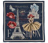 Carré de Tissu Polycoton Motif Mode Vintage Paris Adele Bleu Nuit