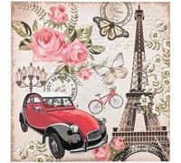 Carré de tissu similicuir 44x44 cm KARIA motif Paris rétro chic et ses roses