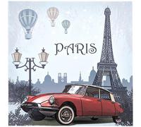 Carré de tissu similicuir 44x44 cm KARIA motif voiture dans Paris rouge