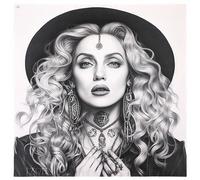 Carré simili 44x44 cm KARIA personnage Madonna blanc et noir