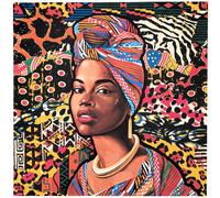 Carré de tissu similicuir ART 44x44 cm portrait de femme ethnique multicolore