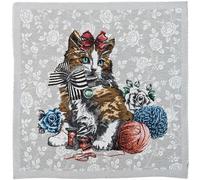 Carré polycoton 47x47 cm MIMI motif chat et couture gris Perle