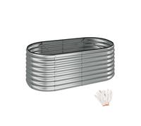 tectake® Carré Potager surélevé en Acier galvanisé, 160 x 80 x 60 cm, 603 l | Gants de travail inclus, Base ouverte pour drainage, Structure stable, Résistant aux intempéries, Bac à fleurs, Argent