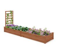 Carré Potager en Bois Sapin COSTWAY avec Treillis, 2 Bacs à Fleurs, Panneau Vertical, Base Ouvert, Lit de Jardin pour Fleur Légumes