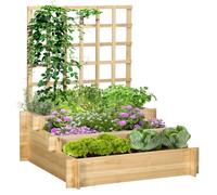 Outsunny Carré potager jardinière à 3 étages avec treillis, lit surélevé sans fond Bois naturel