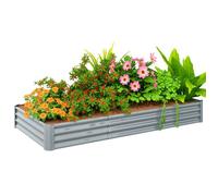 Outsunny Carré Potager rectangulaire, lit de Jardin surélevé en Acier galvanisé, Fond Ouvert, jardinière avec Bord Anti-Coupure Barres de Soutien, 240 x 120 x 30 cm, Gris argenté