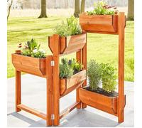 Carré potager sur pied en bois de pin massif avec 5 bacs stable modulable et toison intérieure modèle ""514 vernis""