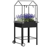 Jardinière Sur Pied Avec Serre - Carré Potager Sur Pied - 2 Roues - 67 X 69 X 147 Cm - Métal Pvc Noir