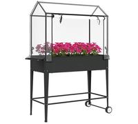 Jardinière Sur Pied Avec Serre - Carré Potager Sur Pied - 2 Roues - 100 X 45 X 152 Cm - Métal Pvc Noir