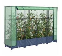 Carré potager surélevé avec housse de serre - vidaXL - 160x40x123 cm - Aspect rotin - Housse imperméable - Bleu-gris