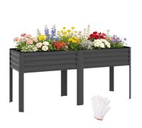 Outsunny Potager sur Pieds en Métal, Jardinière Surélevée en Métal 241L avec Barres Renforcées et Tissu Non-Tissé, Carré Potager Surélevé pour Plantes Fleurs Légumes, 180 x 55 x 80 cm, Gris Foncé