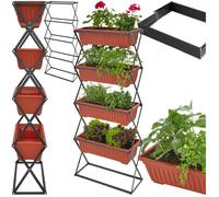 CARRE POTAGER - TECTAKE - Jardinière verticale pour l'intérieur et l'extérieur Quatre grands bacs à fleurs Pliable - Marron