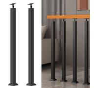 Carré Poteau de Garde-corps D’escalier,Poteau de Balustrade Décoratif,Broches de Rampe En Métal Réglables à 270° avec Base de Support Plat,Poteau de Rampe E(Size:2.46ft/75cm,Color:2 Pack Front Mount)