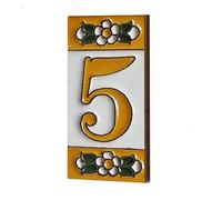 Carreau de maison en céramique avec numéros et panneaux - Motif floral ocre - Dimensions : 7,5 x 3,5 cm - 2 à 10 cadres (5)