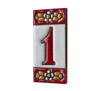 Carreau de maison en céramique - Chiffres et lettres - Motif floral rouge - Dimensions : 7,5 x 3,5 cm - 2 à 10 cadres (1)