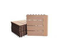 Carreau De Sol Wpc Rhône + Bordure, Aspect Bois 11x Chaque 30x30cm = 1m² Premium Teak Linéaire Horizontal Marron
