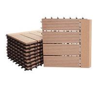 Carreau De Sol Wpc Rhône + Bordure, Aspect Bois 11x Chaque 30x30cm = 1m² Premium Teak Linéaire Horizontal Marron