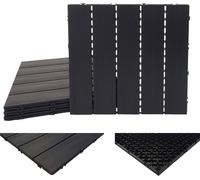 Carreau de sol WPC HWC-E20, aspect bois pour balcon/terrasse, structure 3D linéaire ~ 4x 50x50cm chacun = 1qm, anthracite gaufré