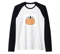 Carreaux de Buffle Orange Blanchi et Blanc Citrouille d'halloween Manche Raglan