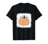 Carreaux de Buffle Orange Blanchi et Blanc Citrouille d'halloween T-Shirt Graphique avec Valeur