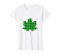 Carreaux de Buffle Vert Feuille d'érable T-Shirt Graphique avec Valeur, Femme, Blanc, M