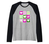 Carreaux de cœurs sauvages roses et verts, graphiques verts et roses Manche Raglan