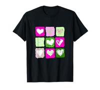 Carreaux de cœurs sauvages roses et verts, graphiques verts et roses T-Shirt
